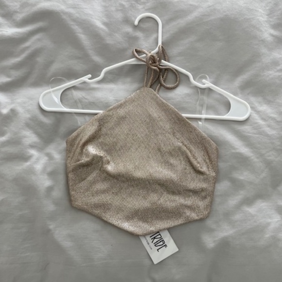 NWT 12th Tribe Golden Road Halter Crop Top Disco Metallic Gold Festival SMALL - Picture 2 of 4